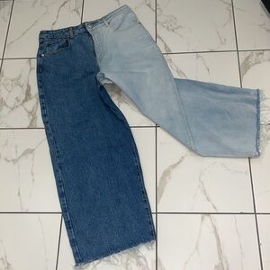 Women’s high waisted Wide Leg Ankle cropped  Dual Wash Jeans